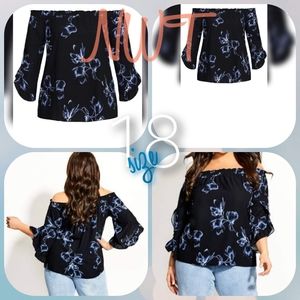 Size 18 Black Blue Floral Blouse Top City Chic
